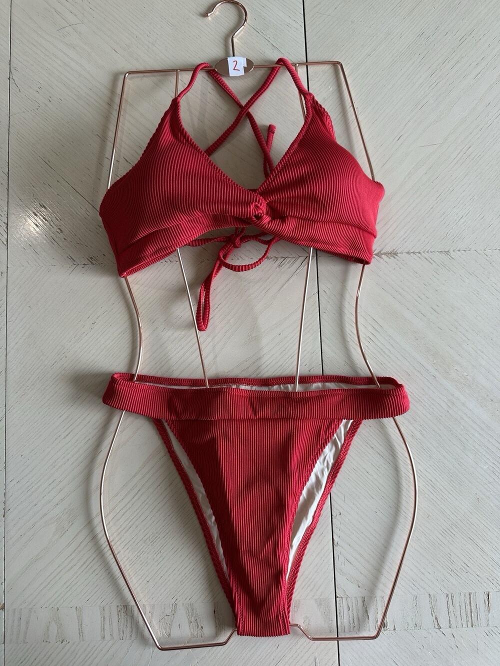 ZAFUL Women Bikini Sets Criss Cross Back Bathing Suit Knot Front Size M